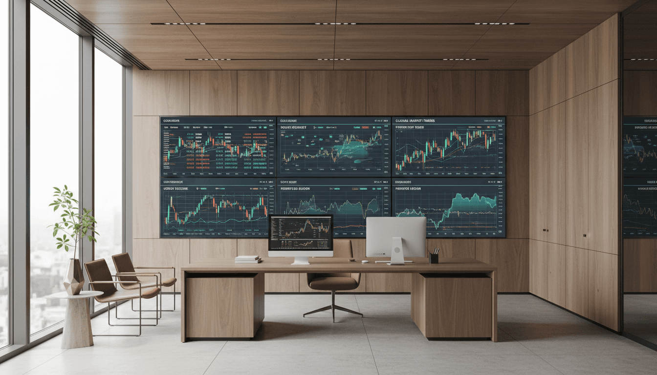 Modern professional office with natural light and sophisticated investment advisory setting