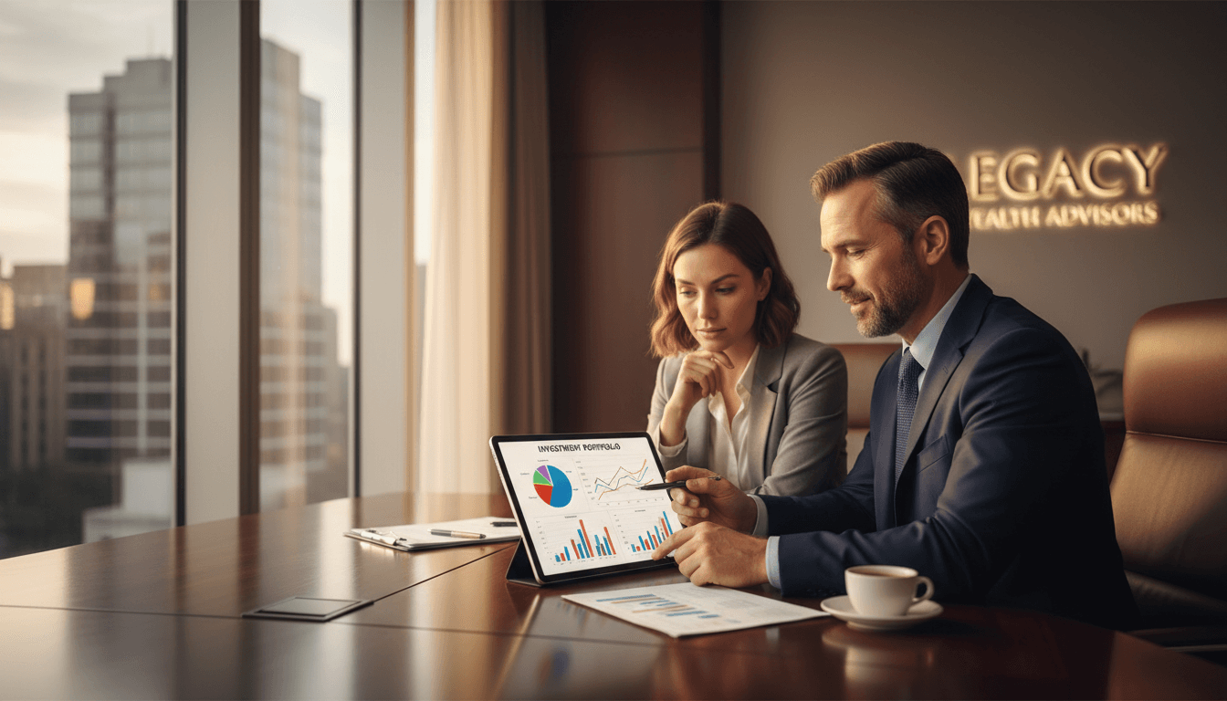 Financial advisor and client reviewing investment strategy